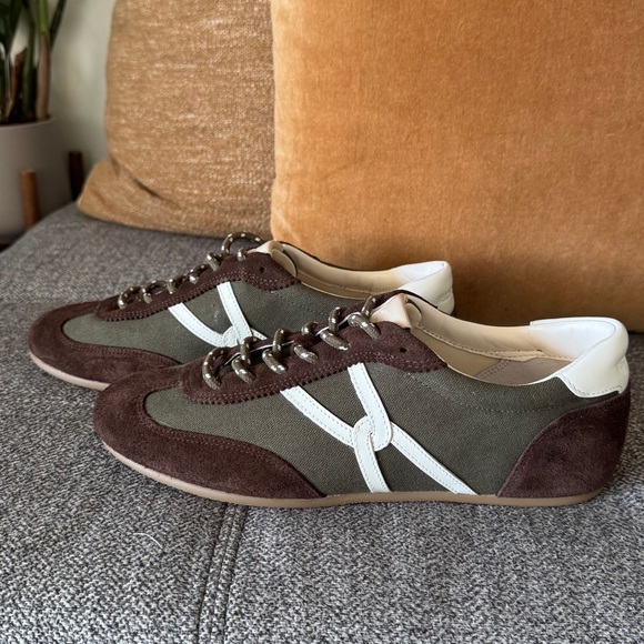 Veronica Beard Riviera Suede Espresso and Olive Sneakers - Picture 2 of 10